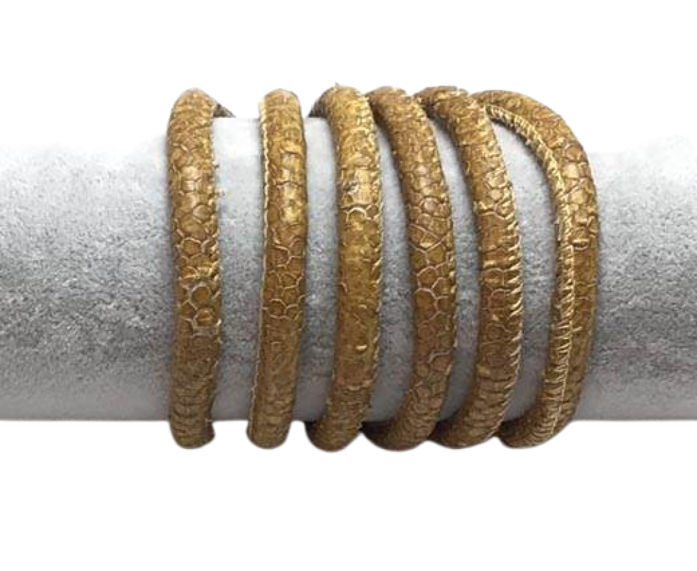 Real Round Nappa Leather cords 6mm- Snake style-Light brown