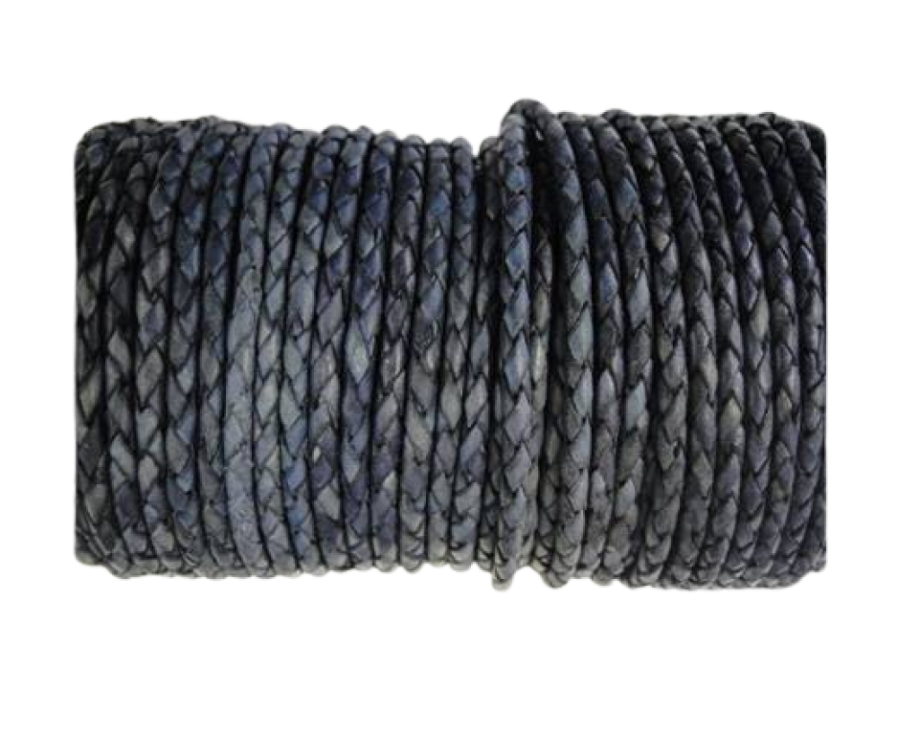 Oslo Round Braided Leather Cord - 5mm - Vintage Purple