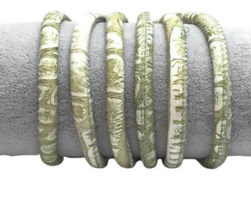 Real Round Nappa Leather cords 6mm-Snake Design -light green