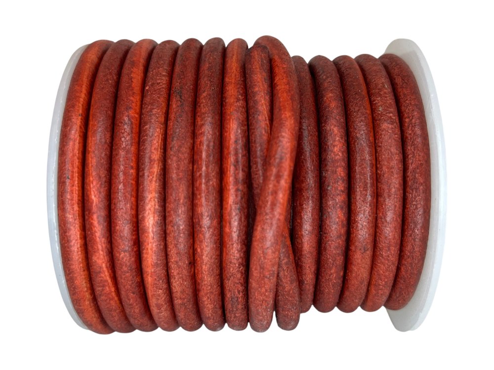 Round Leather Cord -Vintage Red-5mm