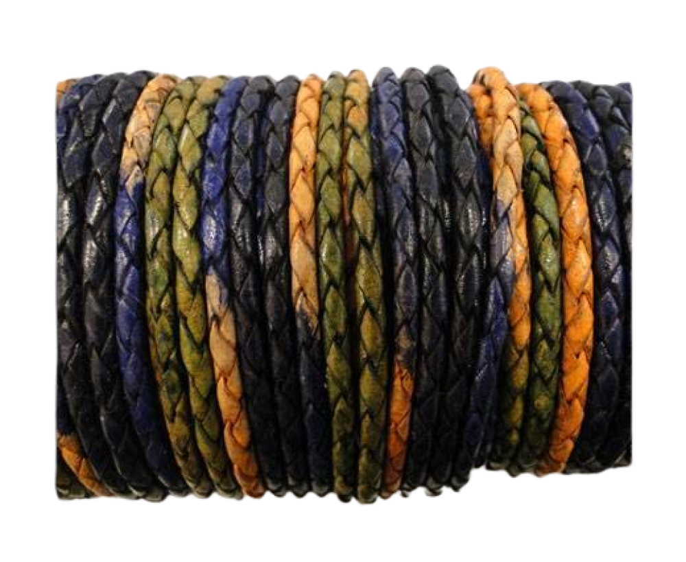 Oslo Round Braided Leather Cord - 8mm - Night Shades