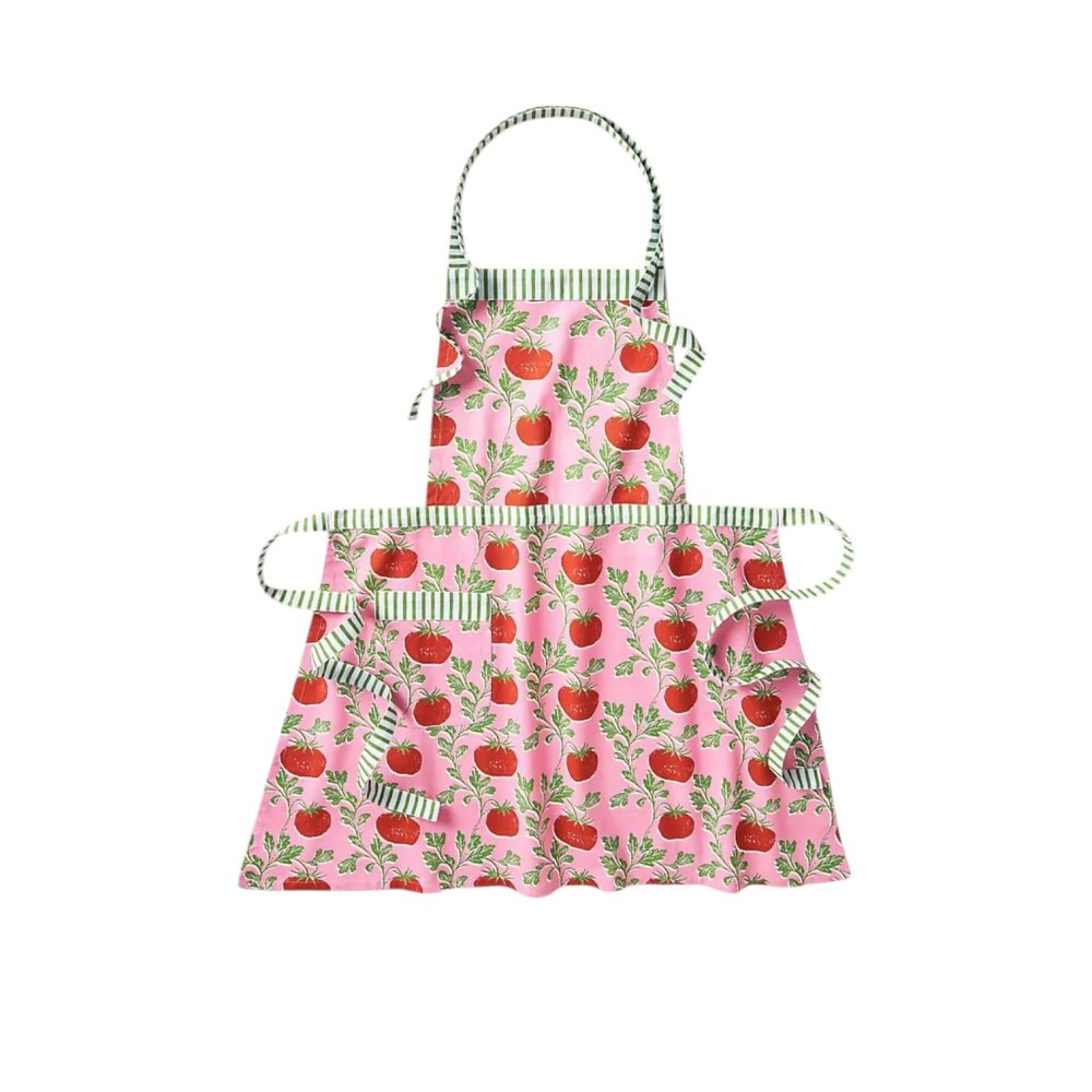 Pink Cotton Apron with Strawberries