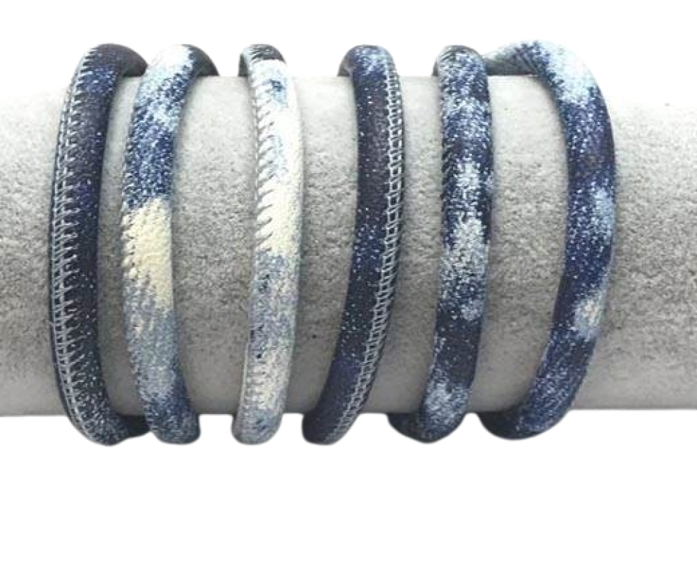 Real Round Nappa Leather cords 6mm-Washed dark denim