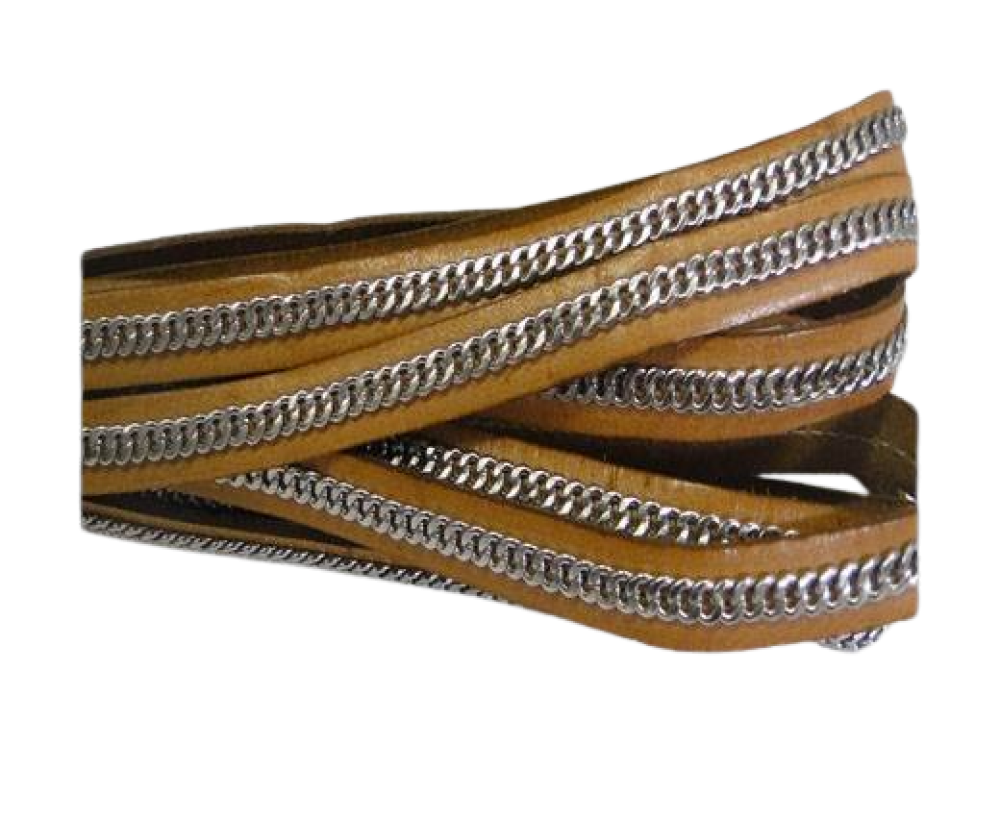 Stainless steel chain on leather - style 14 - 10mm-Bone