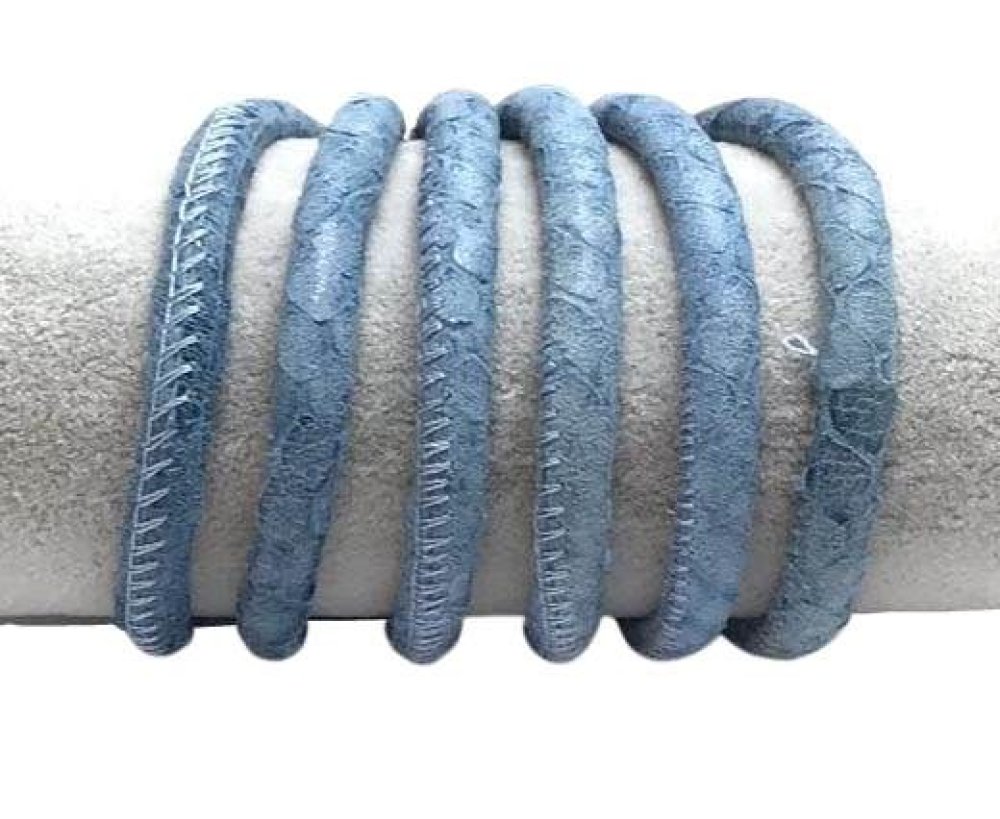 Real Round Nappa Leather cords 6mm- Snake style-light blue