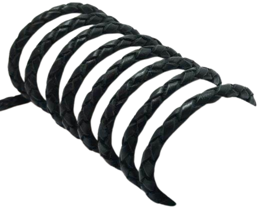 Oslo Round Braided Leather Cord - Black - 6mm
