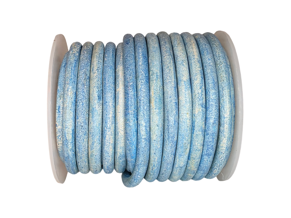 Round Leather Cord - Vintage Sky Blue - 4mm