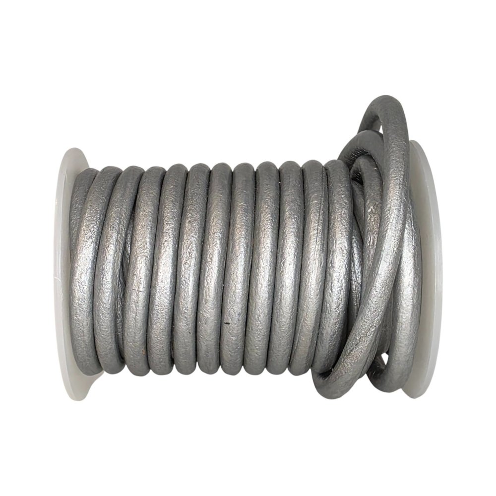 Round Leather Cord Metallic Silver 6mm