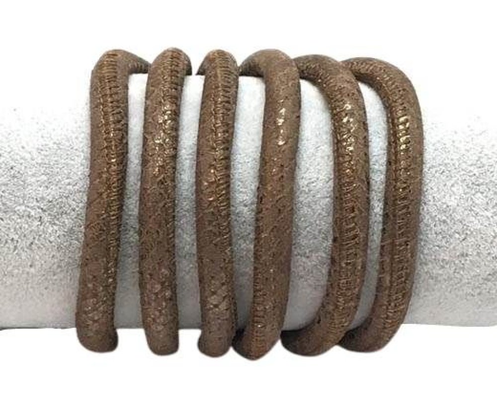 Real Round Nappa Leather cords - 6mm - Lizard Prints - bronce