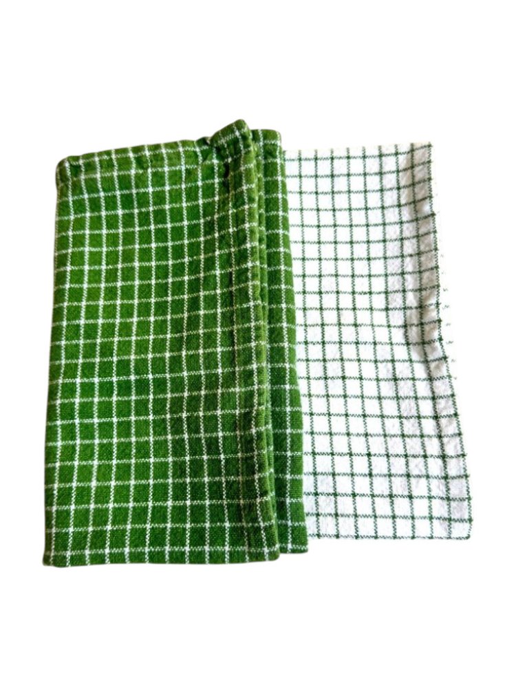 Green and White Grid Printed Towels
