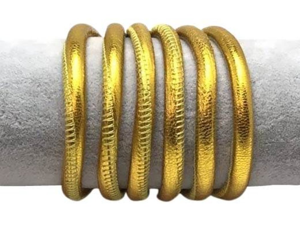 Round stitched nappa leather cord-6mm-Metalic yellow