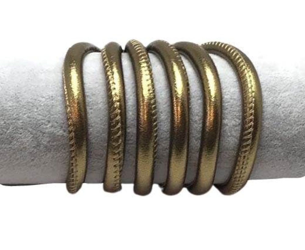 Round stitched nappa leather cord-6mm-Old gold