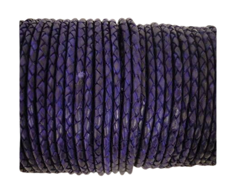 Oslo Round Braided Leather Cord - 5mm - Violet