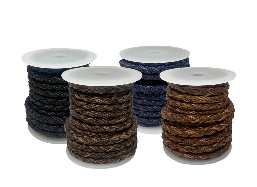 Dublin Bolo Braided Round Twist Leather Cords - 6mm -  Vintage Brown