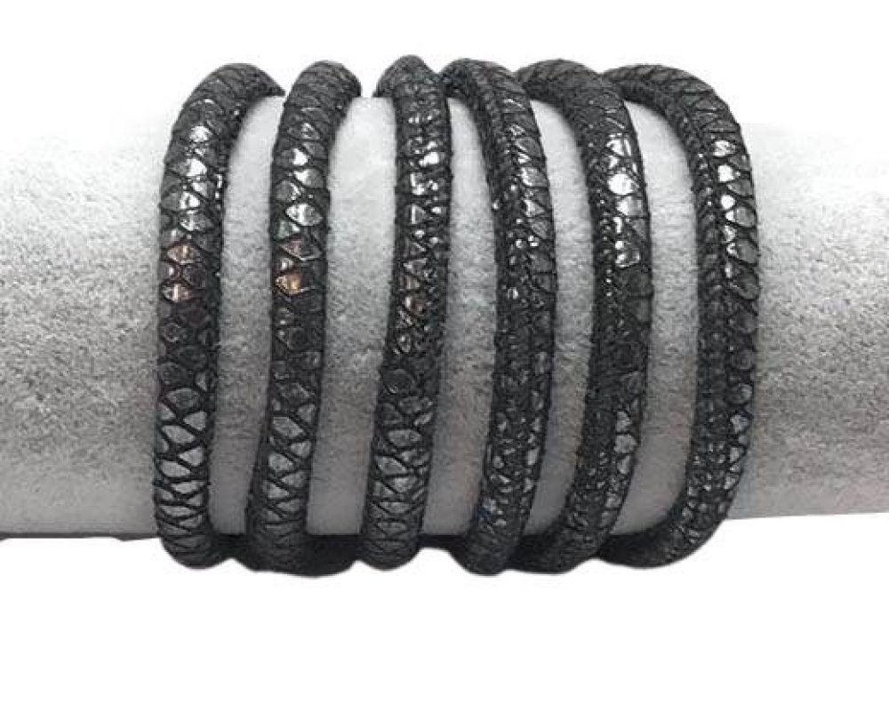 Real Round Nappa Leather Cords - 6mm - Snake Style - Antique Silver