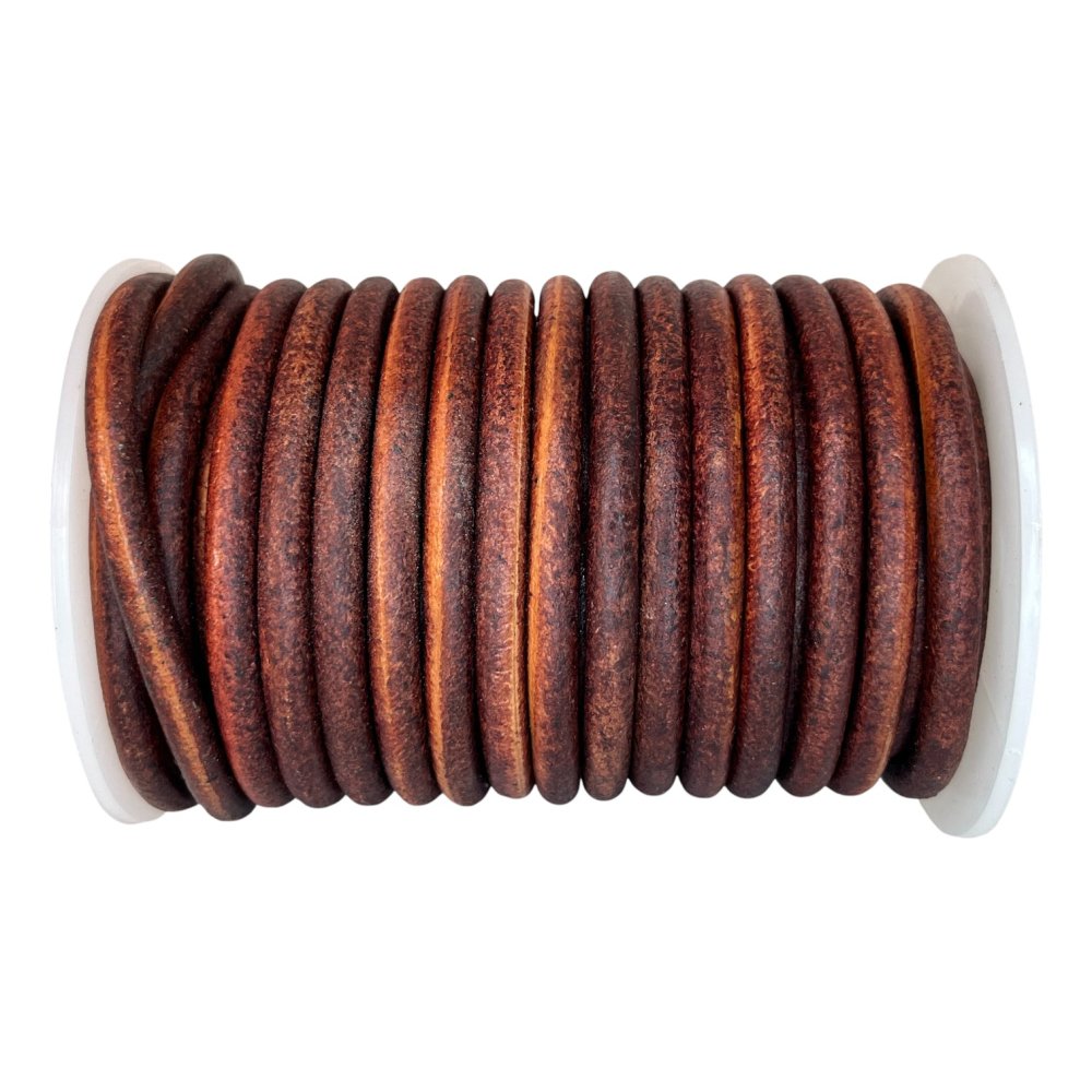 Round Leather Cord - 5mm - Vintage Cognac