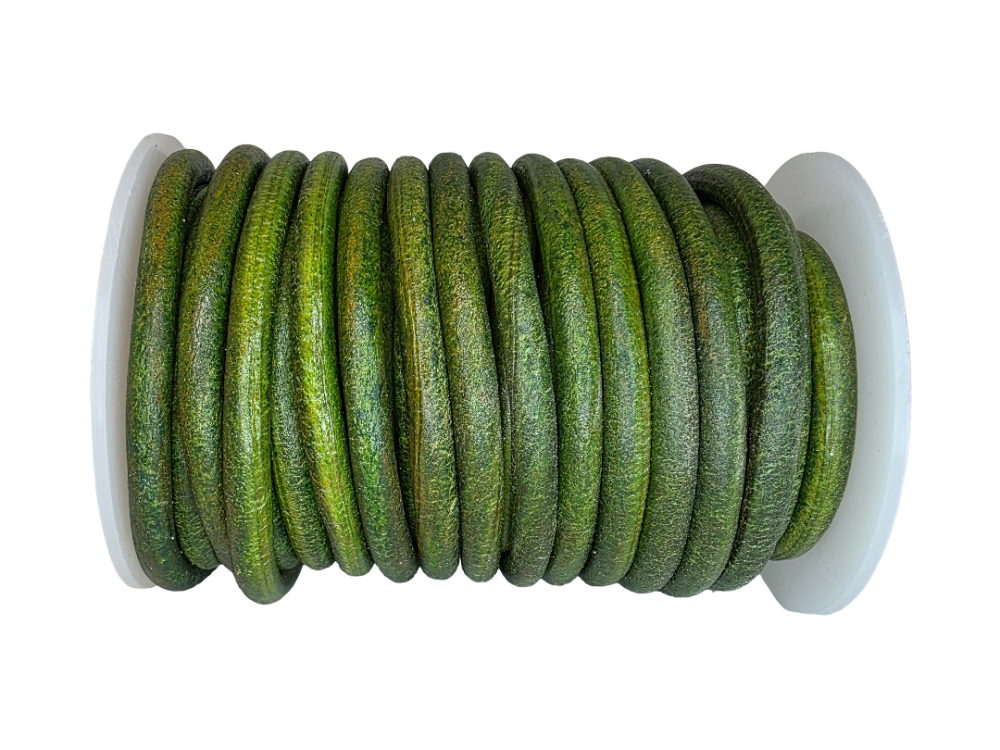 Round Leather Cord Vintage Dark Green 6mm