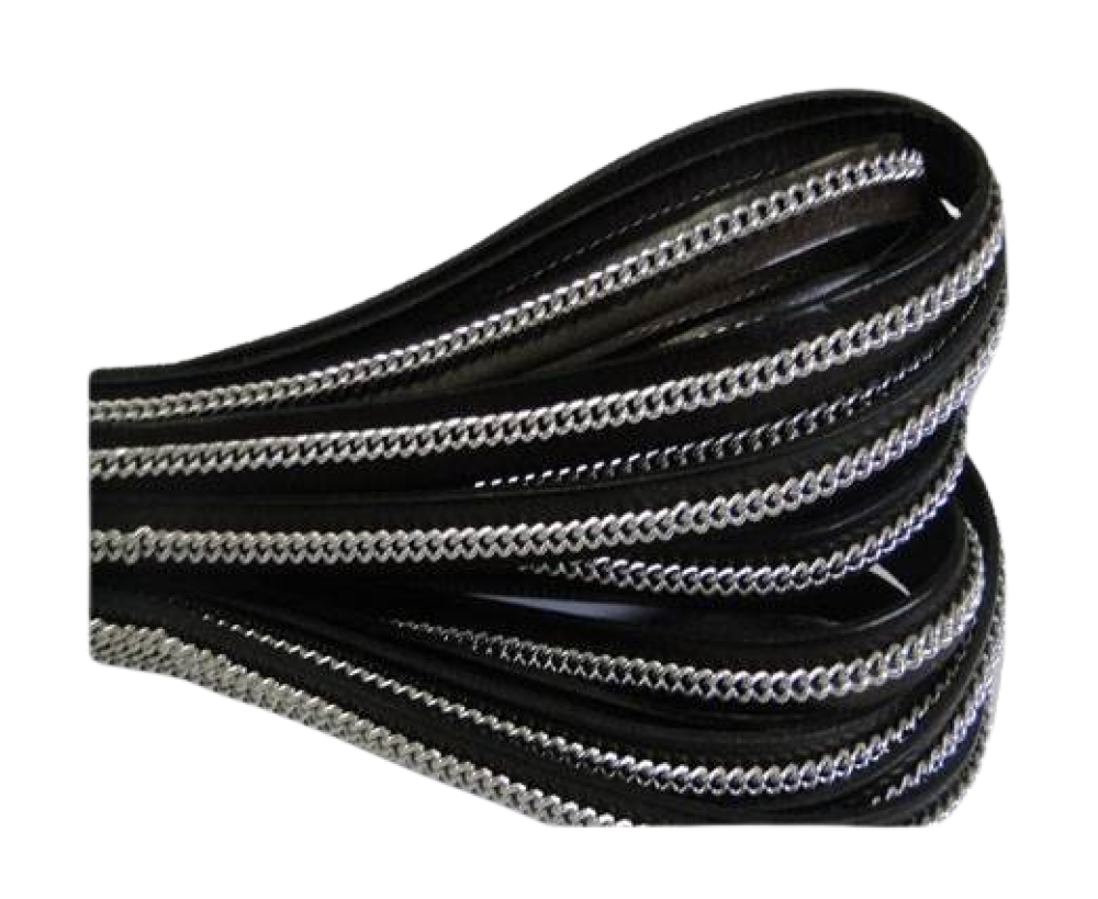 Stainless steel chain on leather-style 14-10mm-Dark Brown