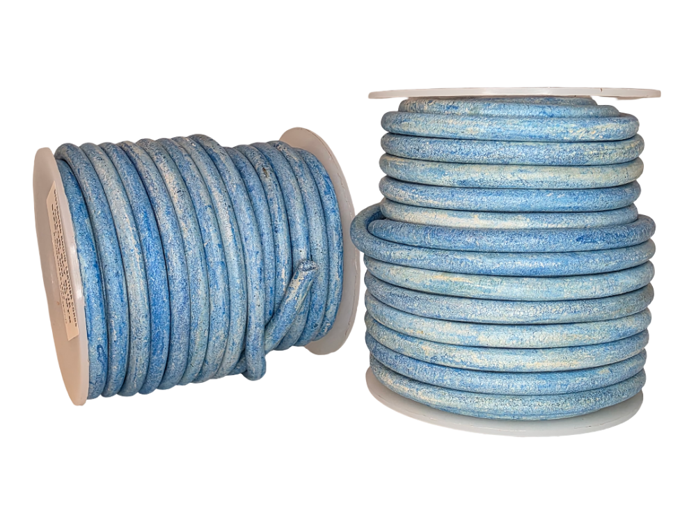 Round Leather Cord - Vintage Sky Blue - 4mm