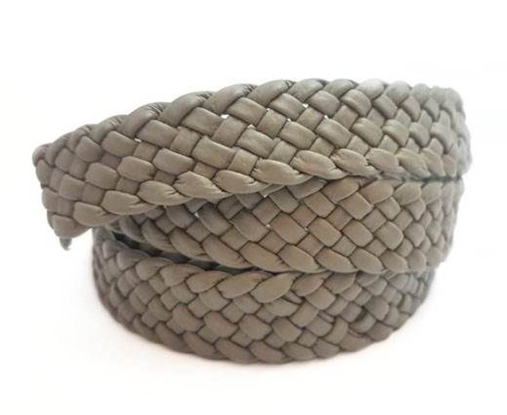 Flat Braided Nappa Leather Cords-20mm-Light Grey