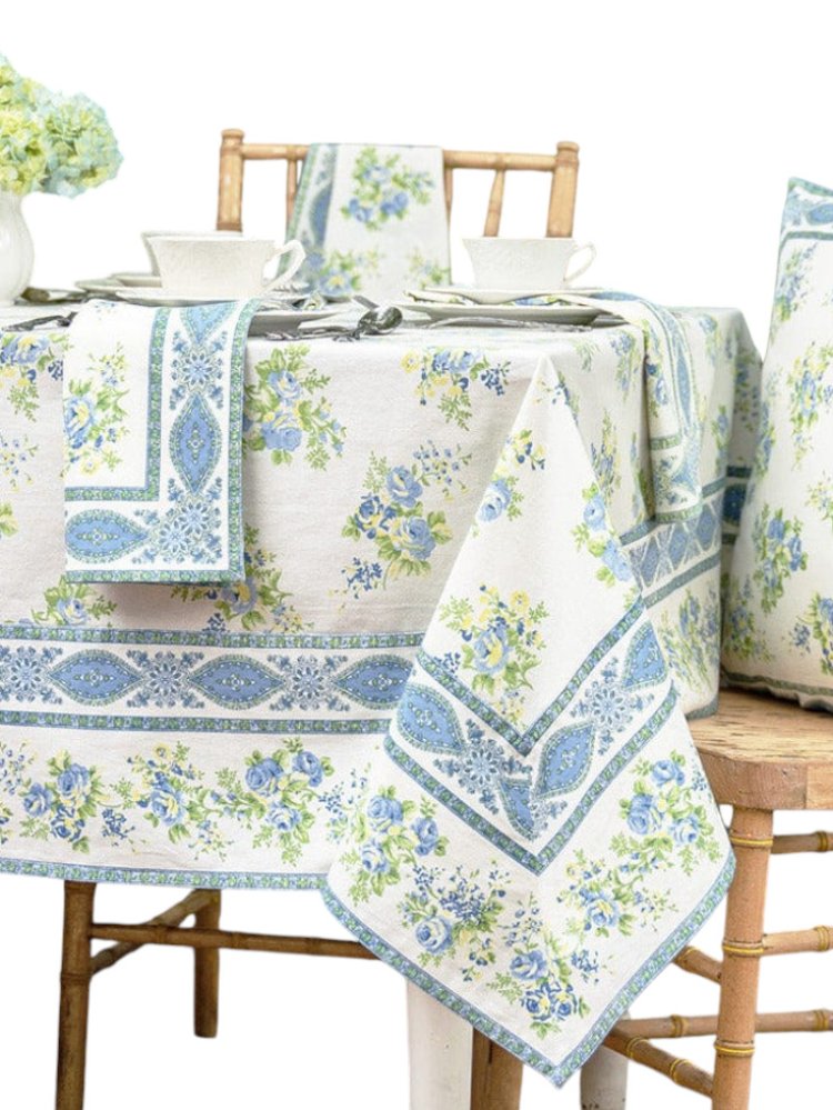 Blue and White Waxed Tablecloth