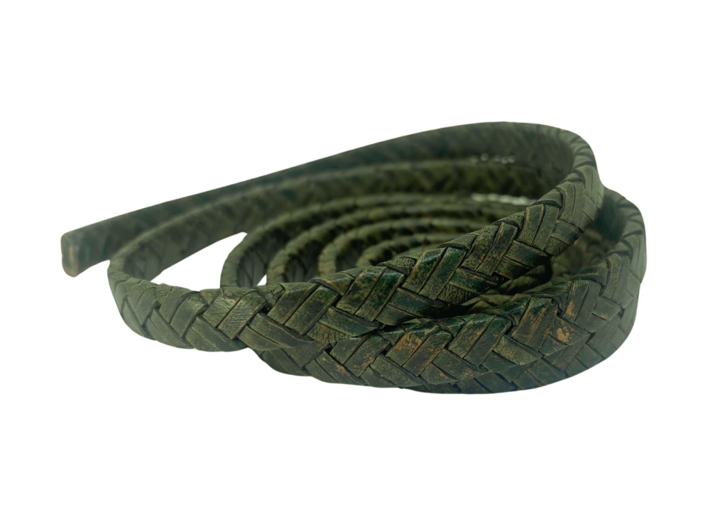 Argentine Braided Leather Cord - 8x3.5mm - Vintage Green