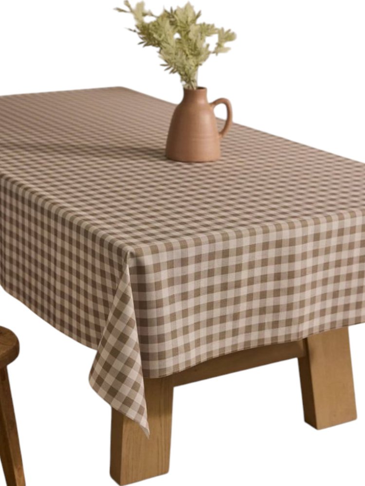Beige Checker Printed Tablecloth