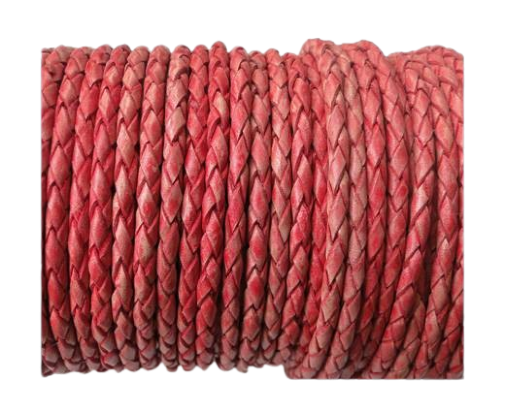 Oslo Round Braided Leather Cord - 5mm - vintage red