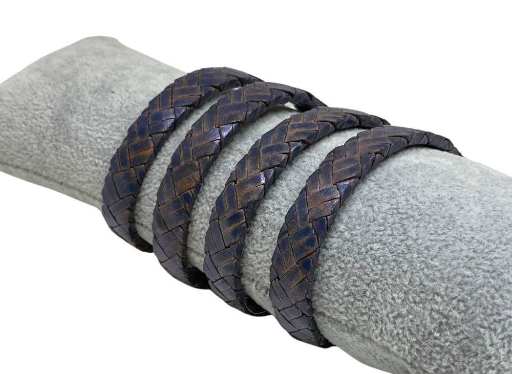 Argentine Braided Leather Cords - 10x3.5mm - Vintage Blue