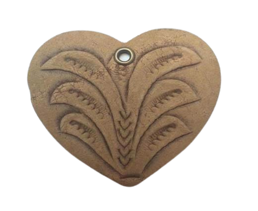 Heart 4cm - style 2 - Natural Leather Embossed