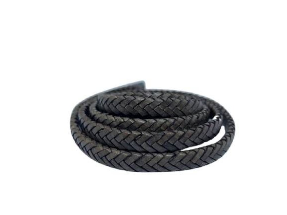OVAL BRAIDED LEATHER CORDS KHAJUR STYLE 8X3.5MM - DARK GREY