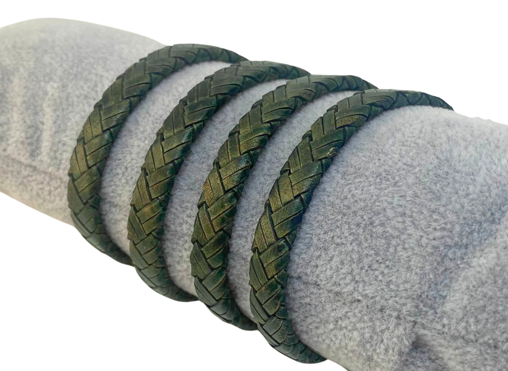 Argentine Braided Leather Cord - 8x3.5mm - Vintage Green