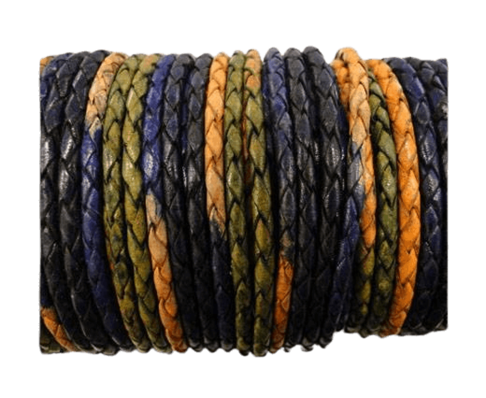 Oslo Round Braided Leather Cord - 4mm - Night Shades