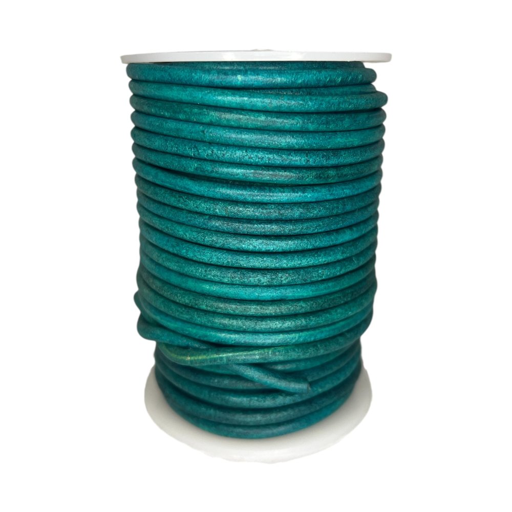Round Leather Cord - 5mm - Vintage Turquoise