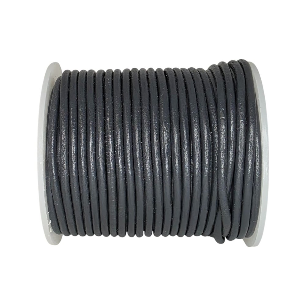 Round Leather Cord Dark Grey - 3mm