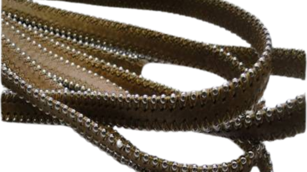 Real Nappa Flat Leather with steel balls chains-10mm-Medium Brown