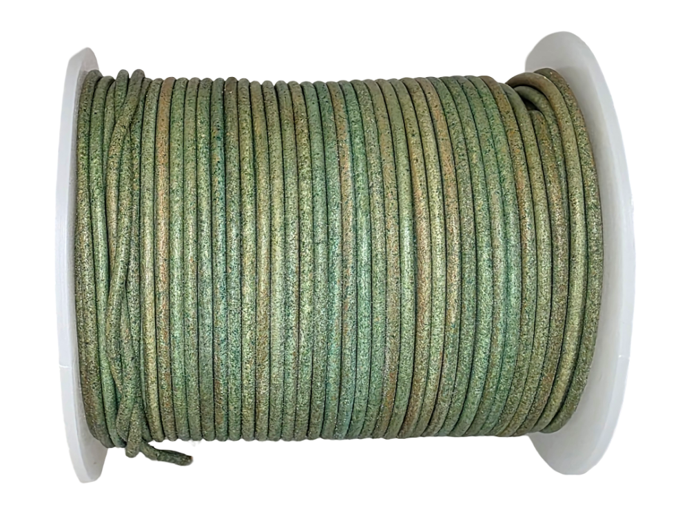 Round Leather Cord - 2mm - Vintage Green