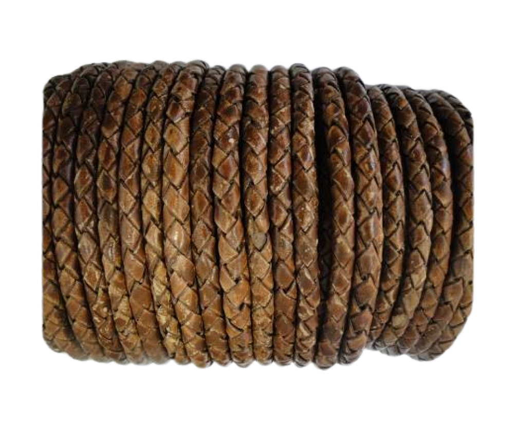 Oslo Round Braided Leather Cord- 5mm-Hazelnut