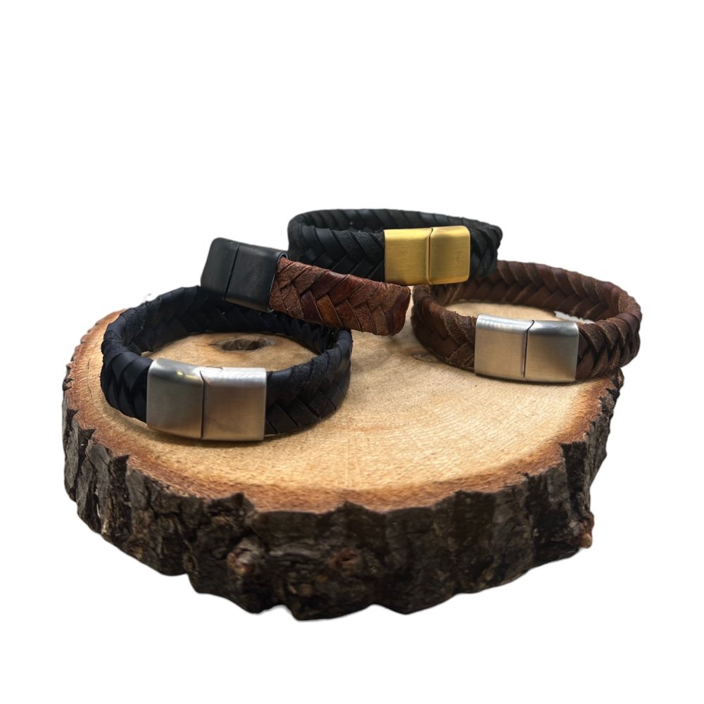 v cross braided leather cord- 15mm- COGNAC