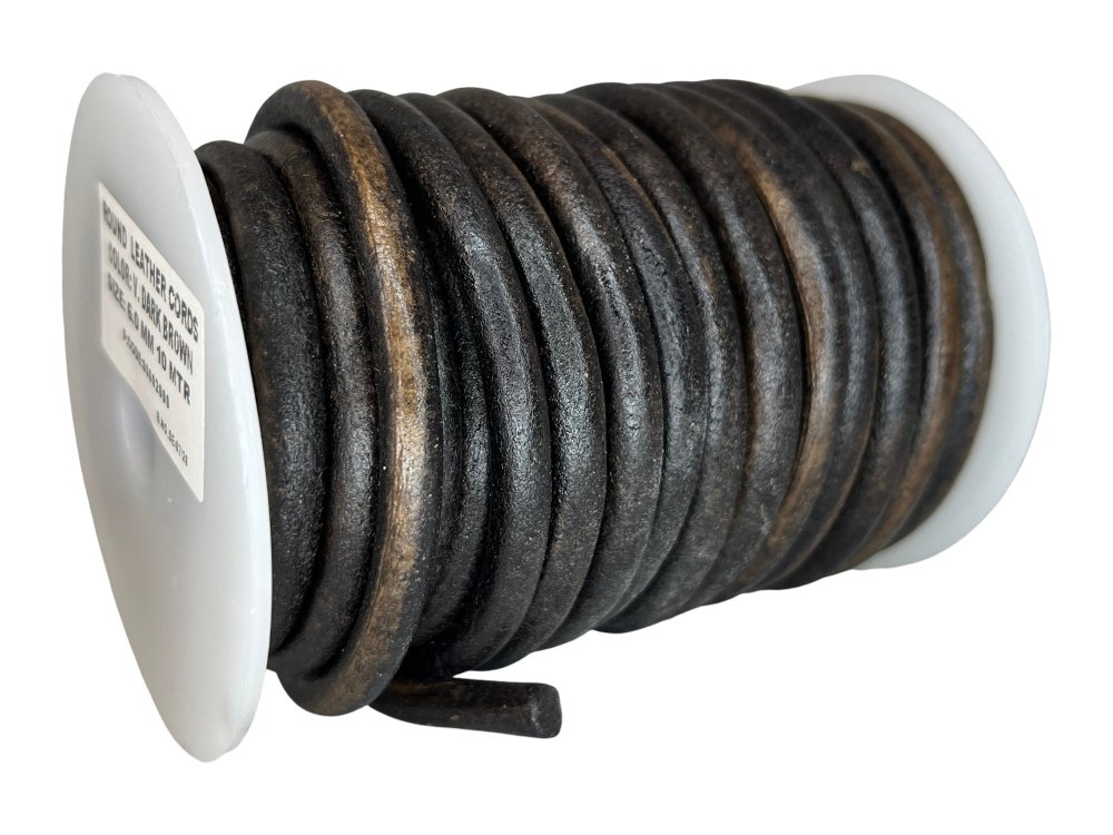 Round Leather Cord - 6mm - Vintage Dark Brown