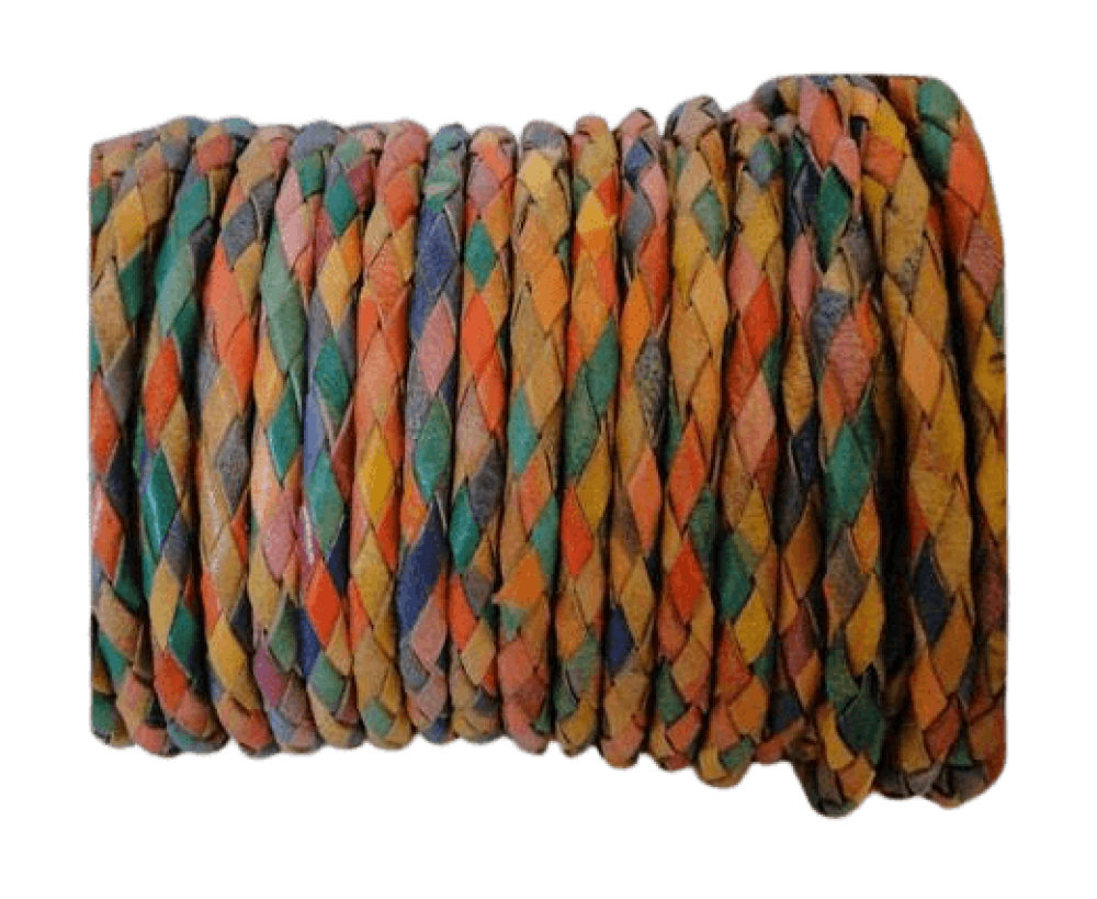 Oslo Round Braided Leather Cord - 4mm - Multicoloured