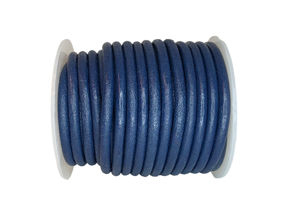 Round Leather Cord - 5mm - Marine blue