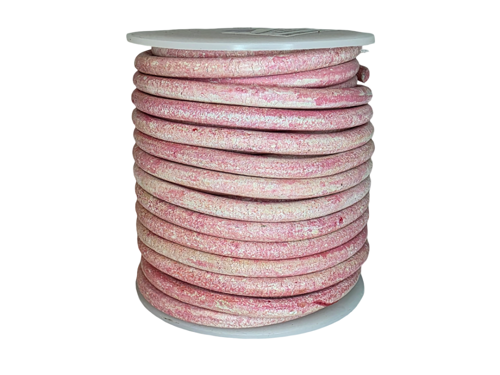 Round Leather Cords - 5mm - Vintage Pink with White Base