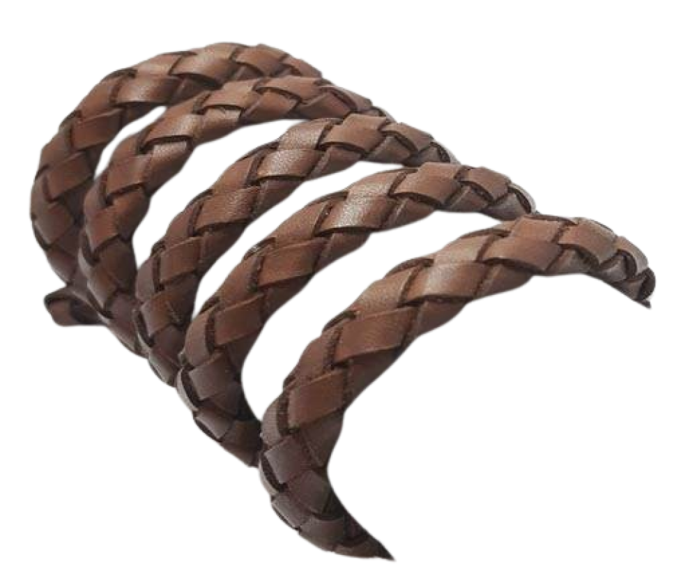 Thick Oval Hollow braided Cord - Vintage cognac - 11mm by 6mm