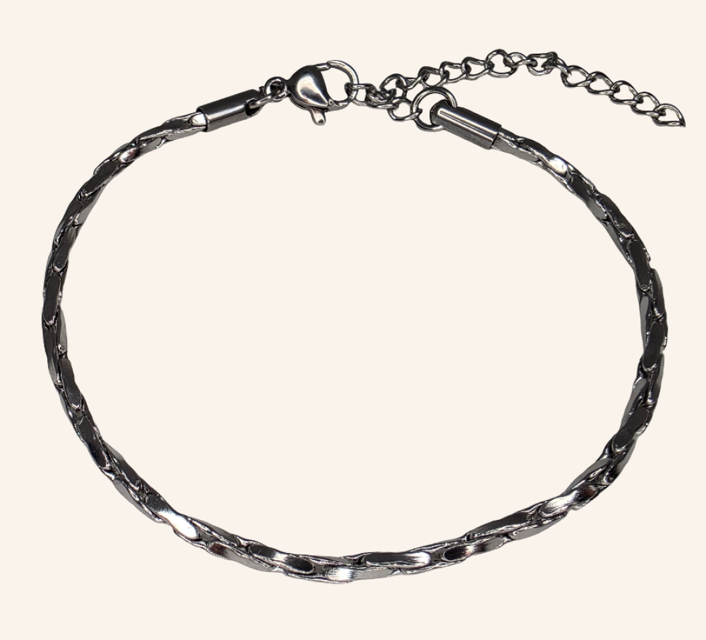 Twisted Square Boston Chain Bracelet – Silver - 2mm - Item 903