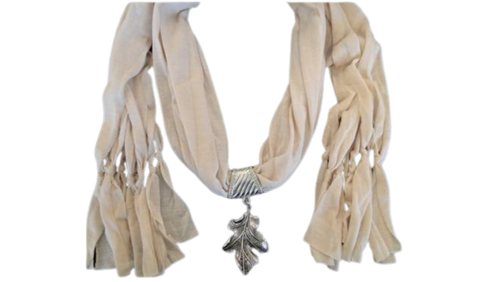 Scarf With Beads - Style 8 - Cream