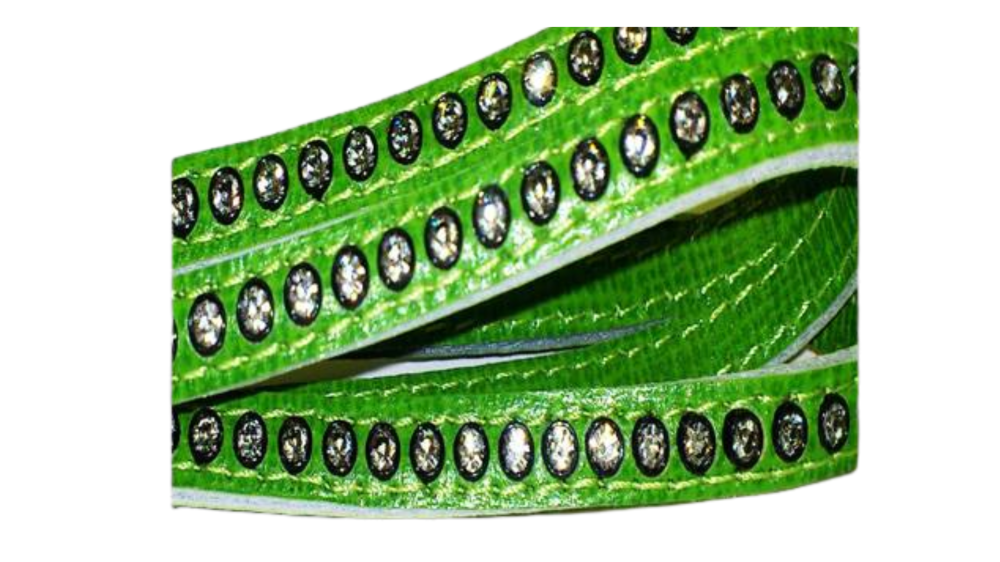 Real Nappa Flat Leather with swarovski crystals - 6mm - Neon Green