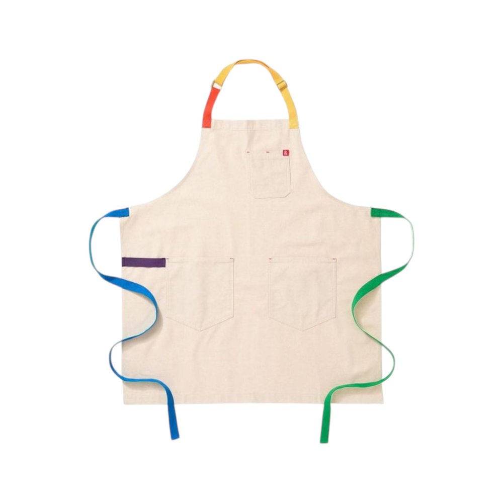 White with Rainbow Straps Cotton Apron