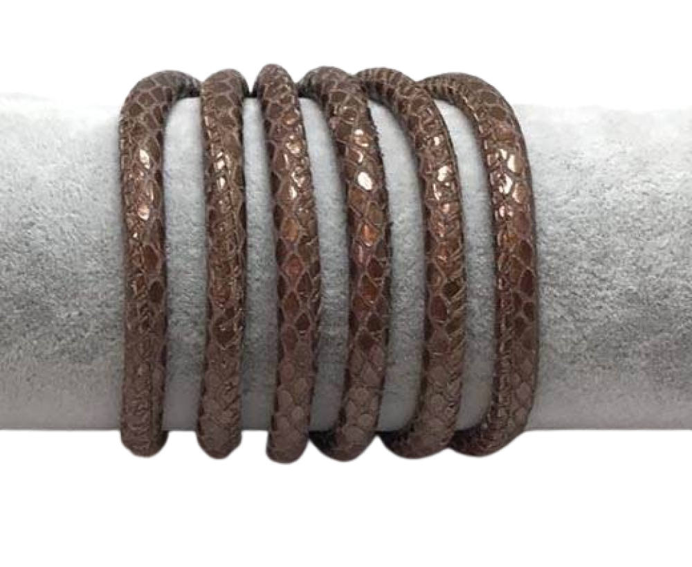 Real Round Nappa Leather cords 6mm- Snake style-Brown