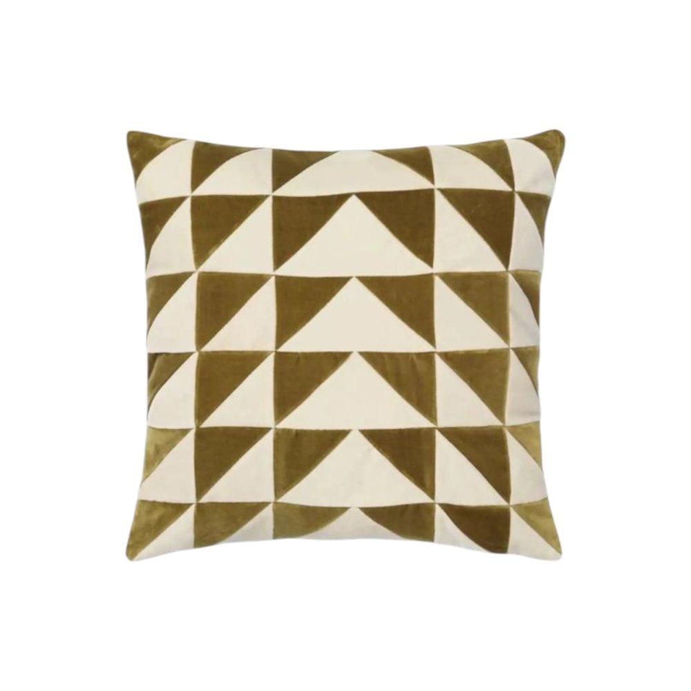 Cream and Green Traingle Pattern Cotton Cushion